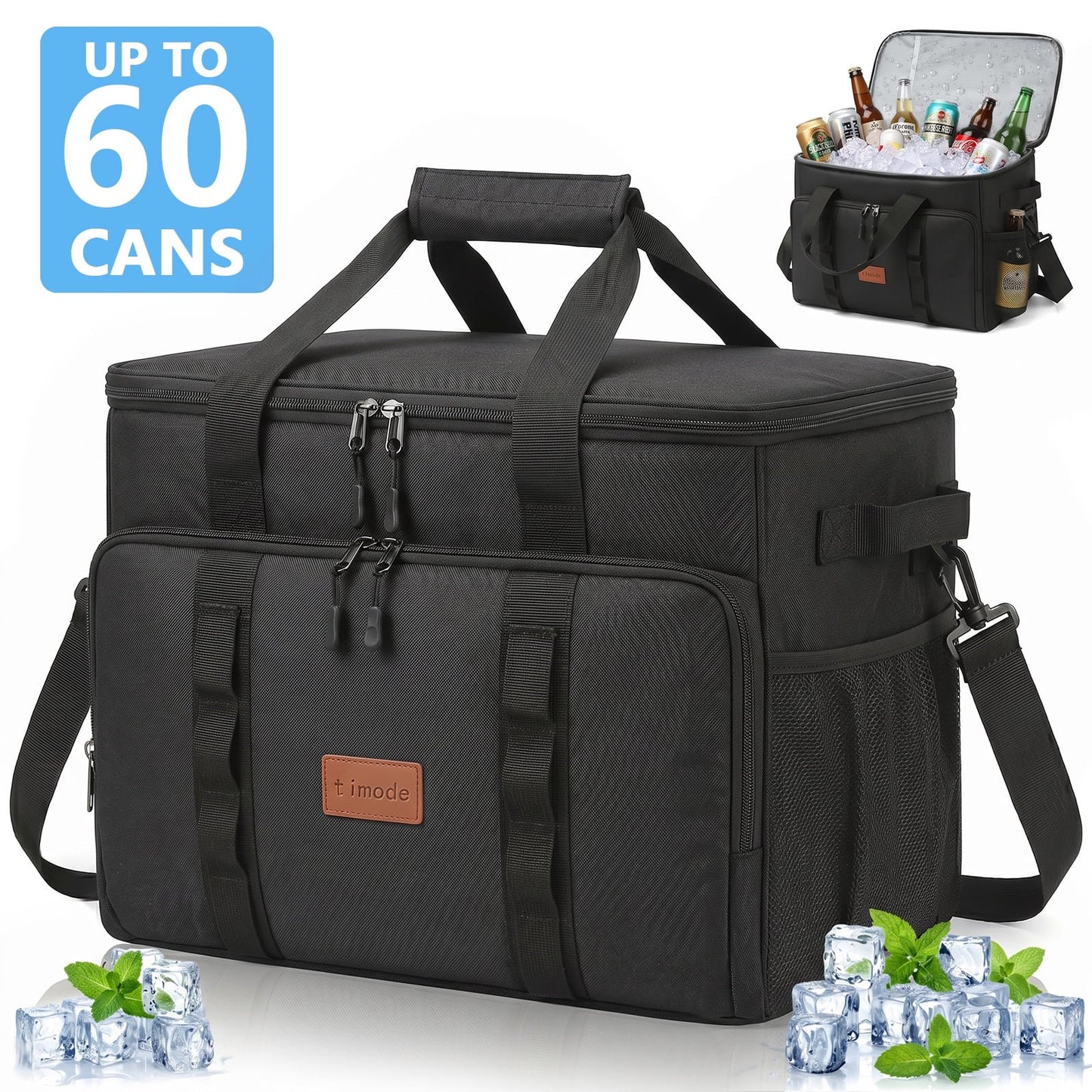 Merryhome 60 Can Collapsible Soft Sided Cooler Bag, Leakproof Insulated Portable Cooler for Beach, Camping, Travel, Picnic and Grocery, Black