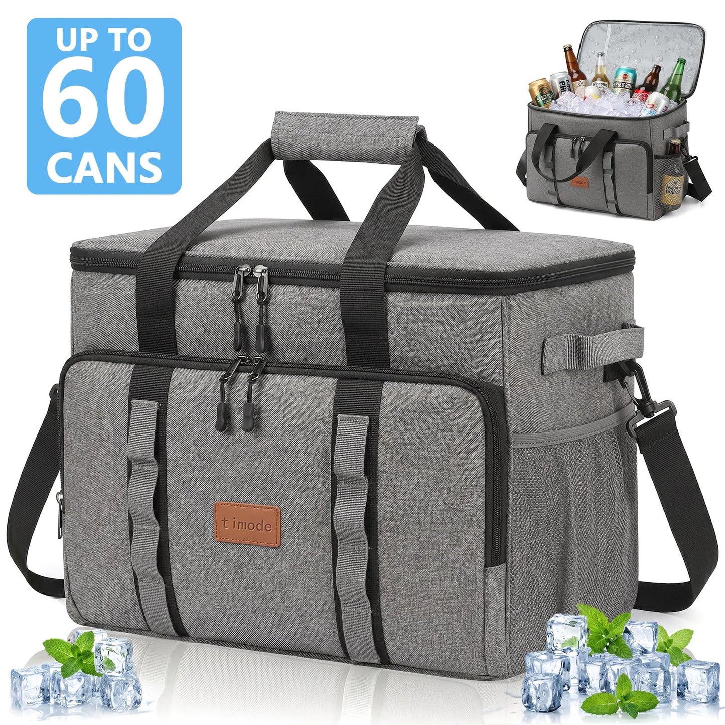 Merryhome 60 Can Collapsible Soft Sided Cooler Bag, Leakproof Insulated Portable Cooler for Beach, Camping, Travel, Picnic and Grocery, Gray
