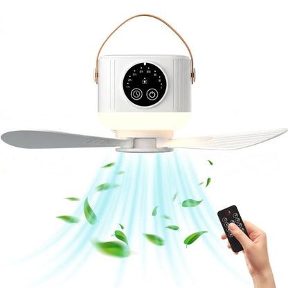Merryhome Camping Fan with Light, 7200mAh Rechargeable Tent Fan with Remote, 4 Speeds, Timer and LED Lantern for Camping, Travel and Emergency, White