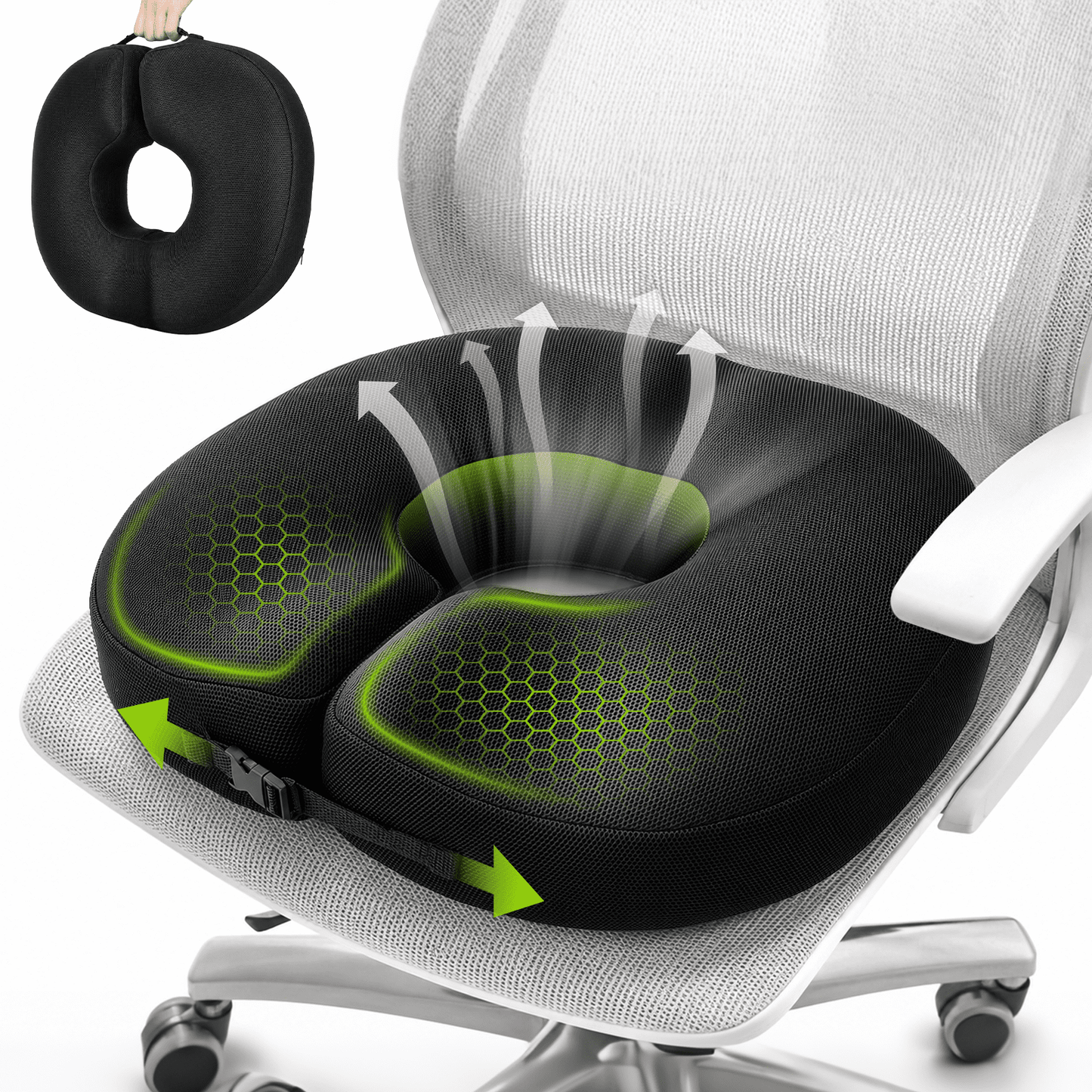 Merryhome Donut Pillow Seat Cushion for Tailbone Pain Relief and Hemorrhoid Relief, Memory Foam Donut Chair Cushion for Postpartum, Pregnancy, Sciatica and Coccyx Pain Relief, Black
