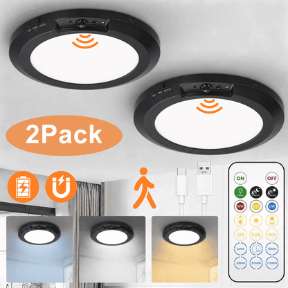 Merryhome Rechargeable Ceiling Light with Remote, 7 Inch Motion Sensor Ceiling Light, Wireless Indoor Light for Closet, Hallway, Stairway, Bathroom,2 Pack