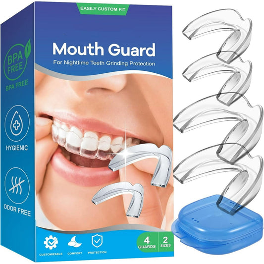 Mouth Guard for Grinding Teeth at Night, Night Guards for Teeth Grinding, Mouthguards for Grinding of Teeth, Night Mouth Guards for Teeth Grinding, Reusable Teeth Grinding Mouth Guard 4 Pack/Two Size