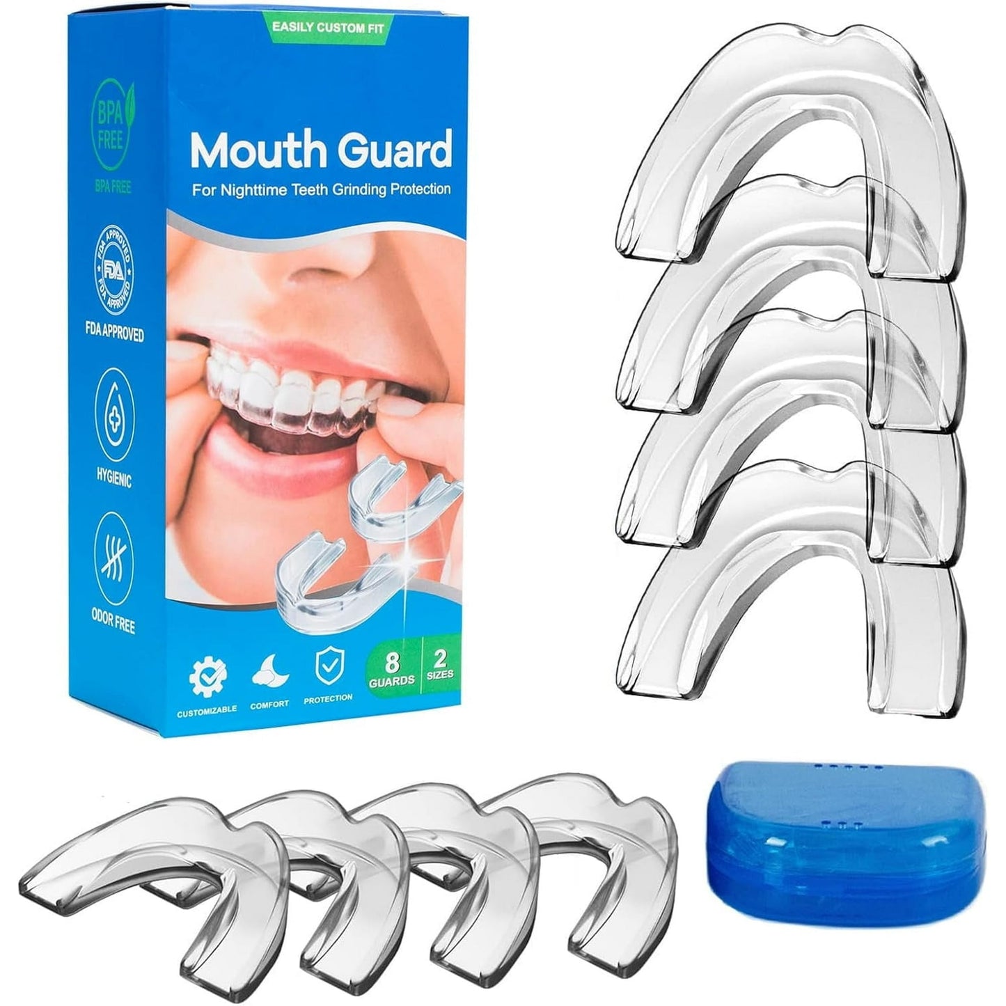 Mouth Guard for Teeth Grinding and Clenching, Pack of 8 with 2 Sizes Moldable Anti Grinding Teeth Protectors for Sleep Sport