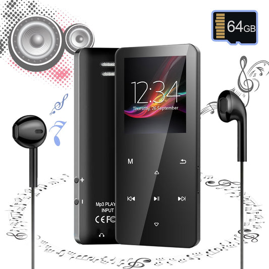 64GB Mp3 Player with Bluetooth 5.0 - Portable Digital Lossless Music MP3 MP4 Player with FM Radio HD Speaker