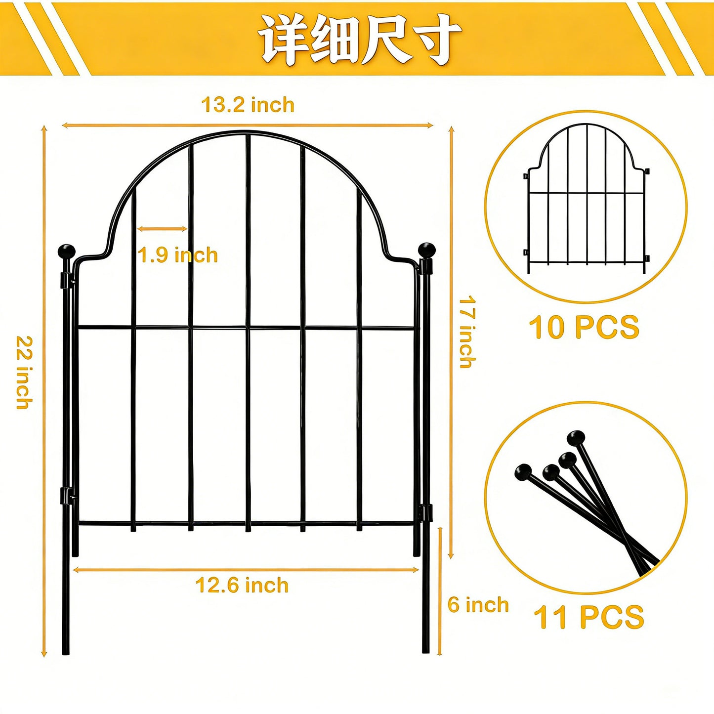 Garden Fence , 10 Pack Rustproof Metal No Dig Fence Animal Barrier for Dog, Arched Flower Bed Edging Ornamental Wire Border Panel Fencing for Yard Patio Outdoor Decor