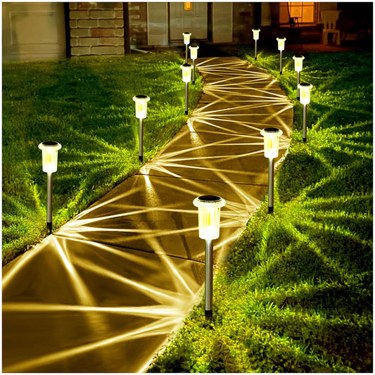 10 Pack Outdoor Solar Lights Solar Pathway Lights LED Waterproof Stainless Steel Driveway Lighting for Outside, Yard, Walkway, Sidewalk, Garden, Lawn (Warm White)