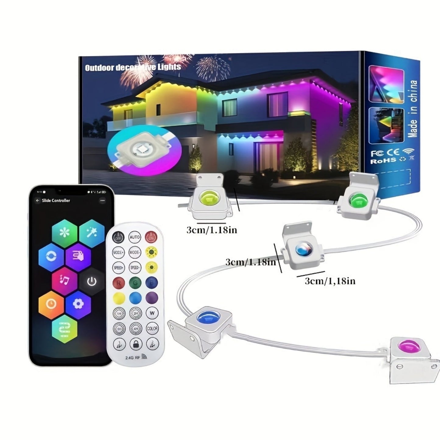 LED Light Strip, 200ft Smart Outdoor Light, App and Remote Control Dual Control, IP67 Waterproof, RGBIC Lights for Patio, Eaves, Party Decoration