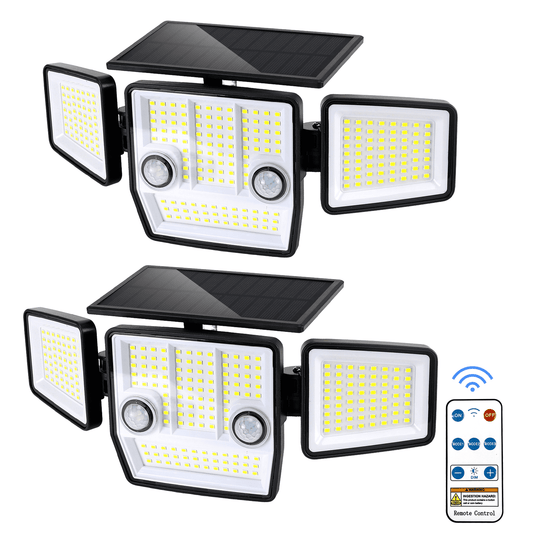 2pcs Solar Lights Outdoor - 248 LED 3000LM Waterproof Motion Sensor Security Lights with Wireless Remote Flood Lights for Patio Garage Yard Entryways