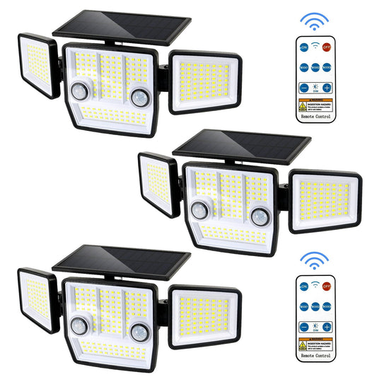 3pcs Solar Lights Outdoor - 248 LED 3000LM Waterproof Motion Sensor Security Lights with Wireless Remote Flood Lights for Patio Garage Yard Entryways
