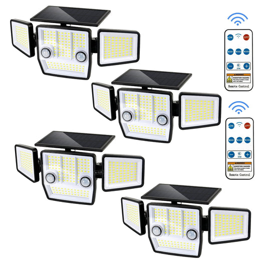 4pcs Solar Lights Outdoor - 248 LED 3000LM Waterproof Motion Sensor Security Lights with Wireless Remote Flood Lights for Patio Garage Yard Entryways