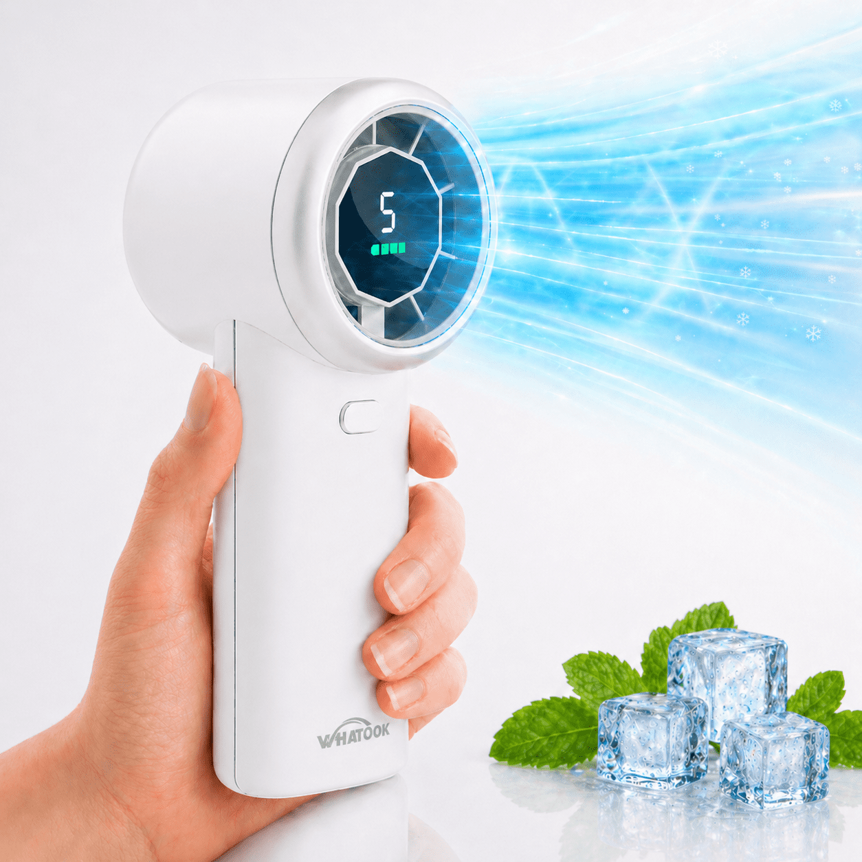 Portable Handheld Fan, 4000mAh USB Rechargeable Mini Fan with 5 Speeds, Powerful Personal Cooling Fan, Small Pocket Fan for Travel, Office, Outdoor, White
