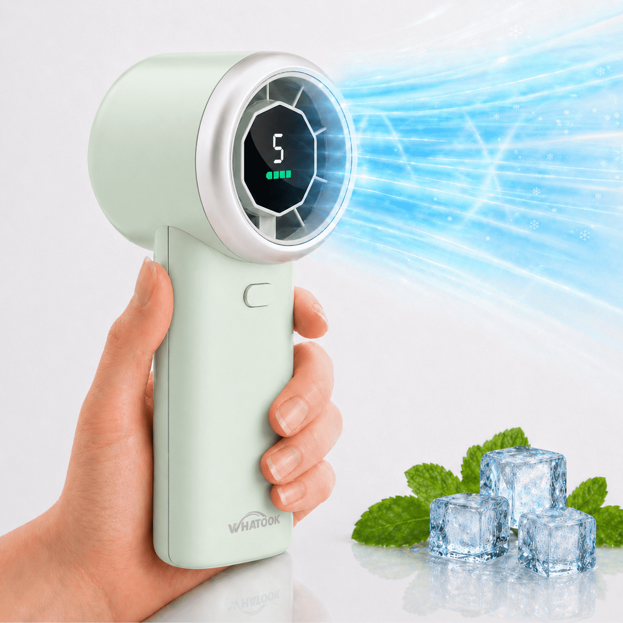 Portable Handheld Fan, 4000mAh USB Rechargeable Mini Fan with 5 Speeds, Powerful Personal Cooling Fan, Small Pocket Fan for Travel, Office, Outdoor, Green