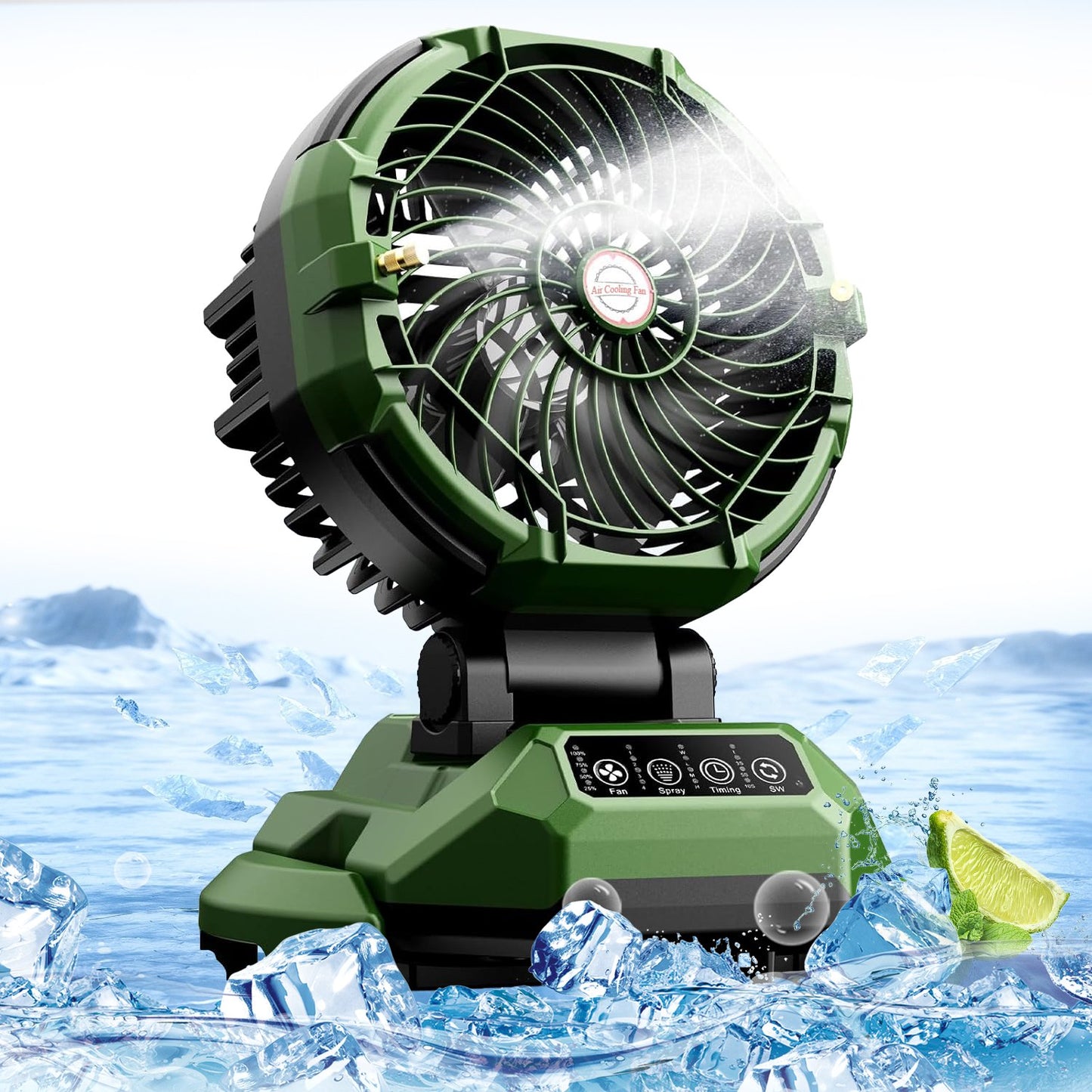 Portable Misting Fan - 30000mAh Battery Powered, 4-Speed Cooling Fan with Adjustable Spray, 120° Oscillation for Camping, Patio, Adjustable Base for 10-13in Water Tank(No Bucket Included)