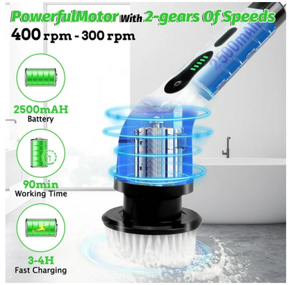 Electric Spin Scrubber, Cordless Cleaning Brush Waterproof with 9 Replaceable Brush Heads, 1.5H Power Dual Speed, 2024 New Shower Scrubber with Extension Handle for Bathroom Tub Tile Floor Car