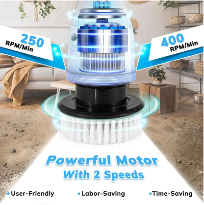 Electric Spin Scrubber, Cordless Cleaning Brush Waterproof with 9 Replaceable Brush Heads, 1.5H Power Dual Speed, 2024 New Shower Scrubber with Extension Handle for Bathroom Tub Tile Floor Car