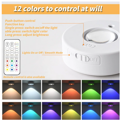 Rechargeable RGB Puck Lights with Remote Control, 500mAh Battery Operated Tap Lights, Dimmable Touch Under Cabinet Lighting, LED USB Shelf Light