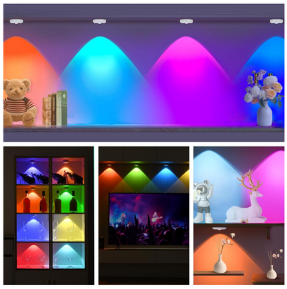 Rechargeable RGB Puck Lights with Remote Control, 500mAh Battery Operated Tap Lights, Dimmable Touch Under Cabinet Lighting, LED USB Shelf Light