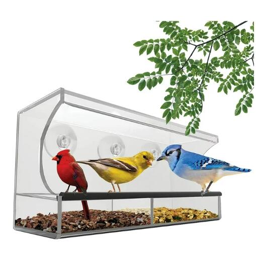 Kidsjoy Window Bird Feeder, Large Wild Bird Feeder for Outside, Clear Acrylic & Removable All Bird Feeder Tray