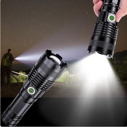 Super Bright LED Flashlights Rechargeable, 100000 Lumens XHP70 Tactical Flashlight, High Lumens 5 Modes Zoomable Waterproof Handheld Flashlights for Emergency Hiking Hunting Camping