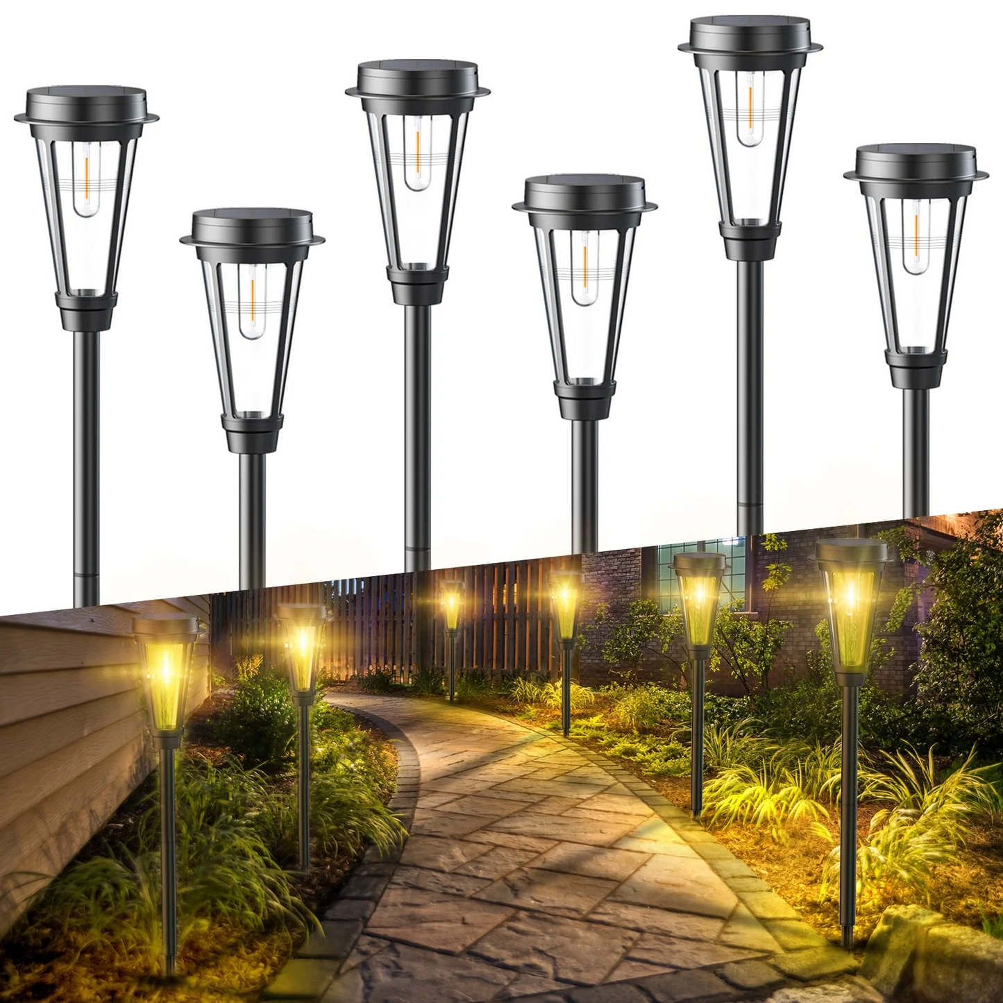 6 Pack Solar Pathway Lights Outdoor , Decorative Solar Garden Lights Waterproof Glass Stainless Steel Auto-on/off Solar Landscape Lights for Lawn, Patio, Yard, Garden, Pathway, Driveway