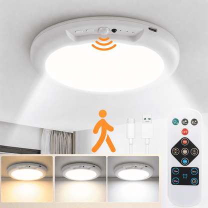Rechargeable Ceiling Light with Motion Sensor and Remote 7.5 in , Wireless Magnetic LED Light, 3 Color Temps, 10-Level Dimming for Closet, Hallway and Storage Room