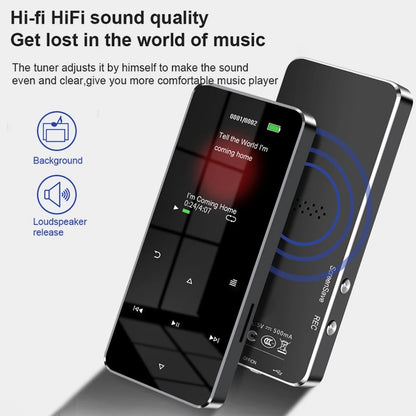 80G MP3 MP4 Player with Bluetooth 5.0 1.8 inch Screen Touch Button Portable Hi-Fi Lossless Music Player Speaker with FM Radio Recorder Alarm Clock Pedometer Wired Headphone Support Card (Black)