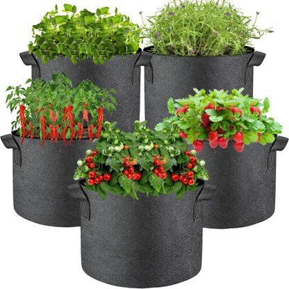 5-Pack 10 Gallon Breathable Grow Bags，Heavy-Duty Fabric Pots for Healthier Roots & Outdoor/Indoor Gardening