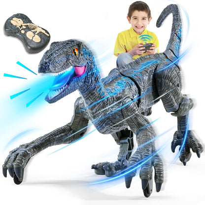Remote Control Dinosaur Toys for Boys Kids Girls 3-8 Years Old Electronic RC Robot Toy LED Lightup Walking Roaring Velociraptor Best Christmas Gifts for Boys Girls