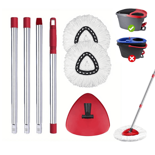 Spin Mop — 2*Replacement Head + 1*Handle + 1*Base, Compatible with O-Cedar Easywring 1-Tank System, Spin Mop Accessory Machine Washable