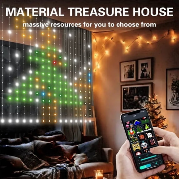 Merryhome Rgb Curtain Light 5.24x5.24ft, 256 Led Smart String Lights, Usb Powered, App & Remote Controlled, Wall Decor for Bedroom, Outdoor Holiday Christmas Gift