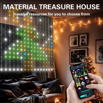Merryhome Rgb Curtain Light 5.24x5.24ft, 256 Led Smart String Lights, Usb Powered, App & Remote Controlled, Wall Decor for Bedroom, Outdoor Holiday Christmas Gift