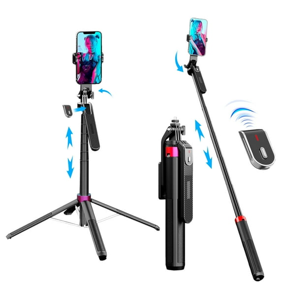 71" Phone Tripod with Bluetooth Remote – 4-Leg Stable Stand, 360° Rotation, Extendable 1.8M Aluminum Pole, Selfie Stick for iPhone & Android