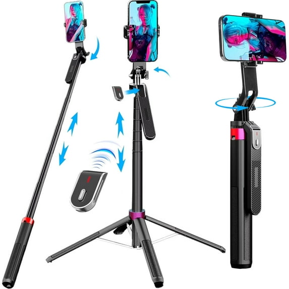KING BOWOLF 71" Extendable Selfie Stick Tripod – 360° Rotation Phone Stand with Bluetooth Remote, 4‑Leg Aluminum Frame, Stable Phone Tripod for iPhone & Android