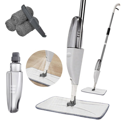 Spray Mop with 14 oz Refillable Bottle & 4 Washable Microfiber Pads – Lightweight Flat Floor Cleaner for Wood, Tile, Laminate (Gray, 1 Pack)