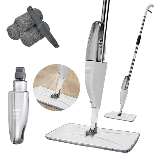 Spray Mop with 14 oz Refillable Bottle & 4 Washable Microfiber Pads – Lightweight Flat Floor Cleaner for Wood, Tile, Laminate (Gray, 1 Pack)