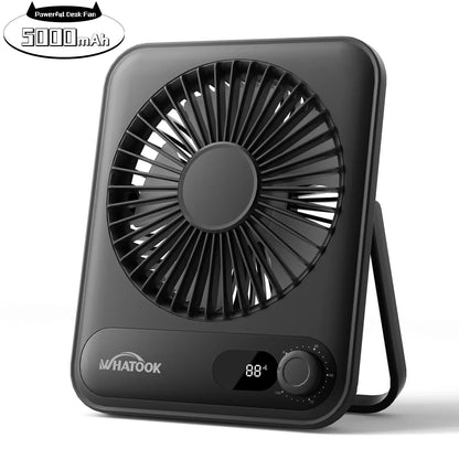 Desk Fan Portable Fan Rechargeable 5000mAh Personal Fan, Silent Small Table Fan Travel Fan for Sleeping with Display & 100-Speed, Desktop Fan for Bedroom Office Camping- Black