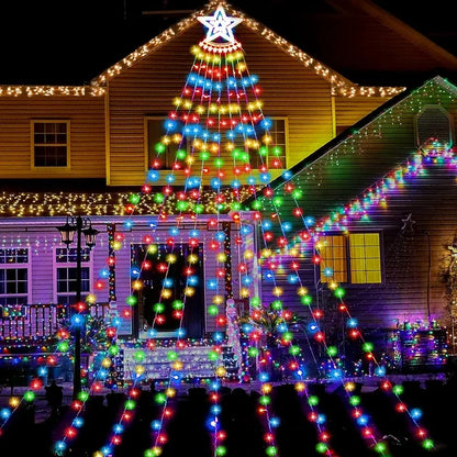 WHATOOK 350 LED Outdoor Christmas Decorations Star Light 12.5FT Christmas Tree Lights 8 Modes Christmas Tree Lights Indoor Outdoor Waterproof Colorful Christmas Plug-in