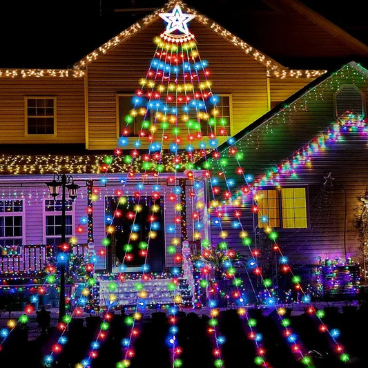 WHATOOK 350 LED Outdoor Christmas Decorations Star Light 12.5FT Christmas Tree Lights 8 Modes Christmas Tree Lights Indoor Outdoor Waterproof Colorful Christmas Plug-in