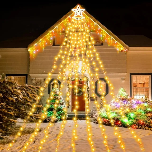 WHATOOK 350 LED Outdoor Christmas Decorations Star Light 12.5FT Christmas Tree Lights 8 Modes Christmas Tree Lights Indoor Outdoor Waterproof Warm Color Christmas Plug-in