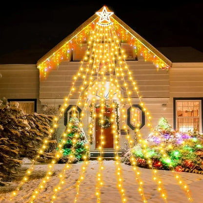 WHATOOK 350 LED Outdoor Christmas Decorations Star Light 12.5FT Christmas Tree Lights 8 Modes Christmas Tree Lights Indoor Outdoor Waterproof Warm Color Christmas Plug-in