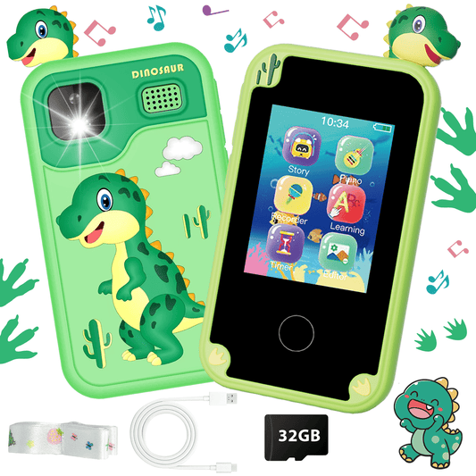 WHATOOK Kids Smart Phone, 32G Card Christmas Birthday Gifts for Age 3-10 Kids Toys Cell Phone, 2.8" Touchscreen Toddler Learning Play Toy, Dual Camera, Music Player Green
