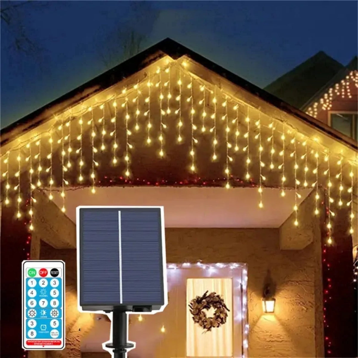 Merryhome Solar Waterfall Curtain Light, 256 Warm White LEDs Remote Control for Outdoor Garden, Patio, Courtyard & Xmas