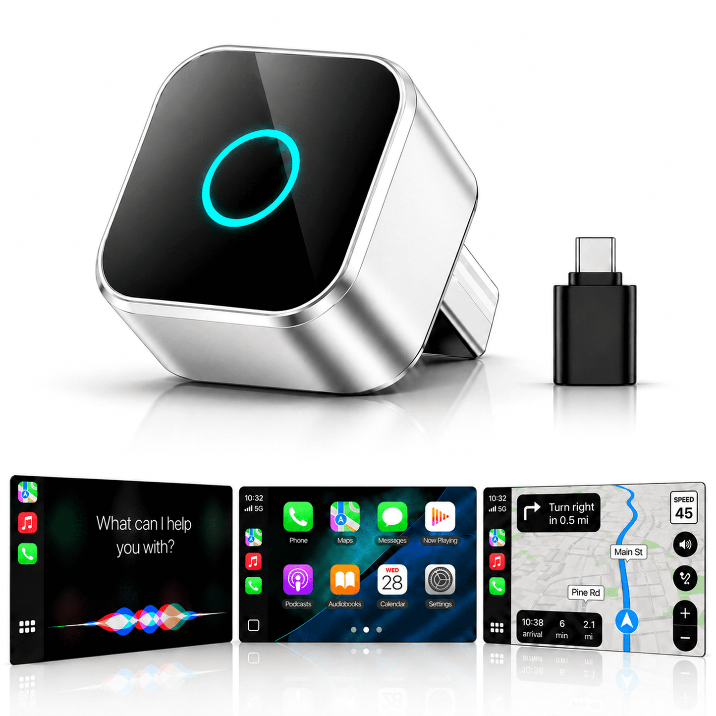 Wireless CarPlay Adapter, 2-in-1 Apple CarPlay and Android Auto Adapter, Convert Wired to Wireless, Plug and Play for iOS 10+ & Android 10+, Black