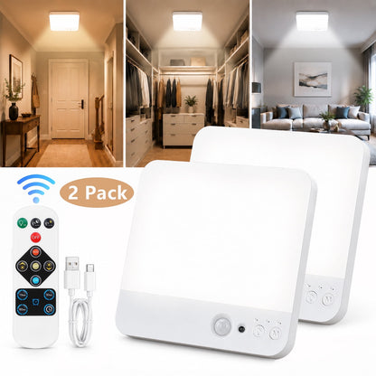 Merryhome Wireless Ceiling Light, Rechargeable Motion Sensor Ceiling Light with Remote, Magnetic Mount for Storage Room, Garage, Bathroom, Stairs, Doorway,2 Pack