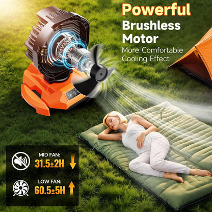 Portable Misting Fan - 30000mAh Battery Powered, 4-Speed Cooling Fan with Adjustable Spray, 120° Oscillation for Camping, Patio, Adjustable Base for 10-13in Water Tank(No Bucket Included)