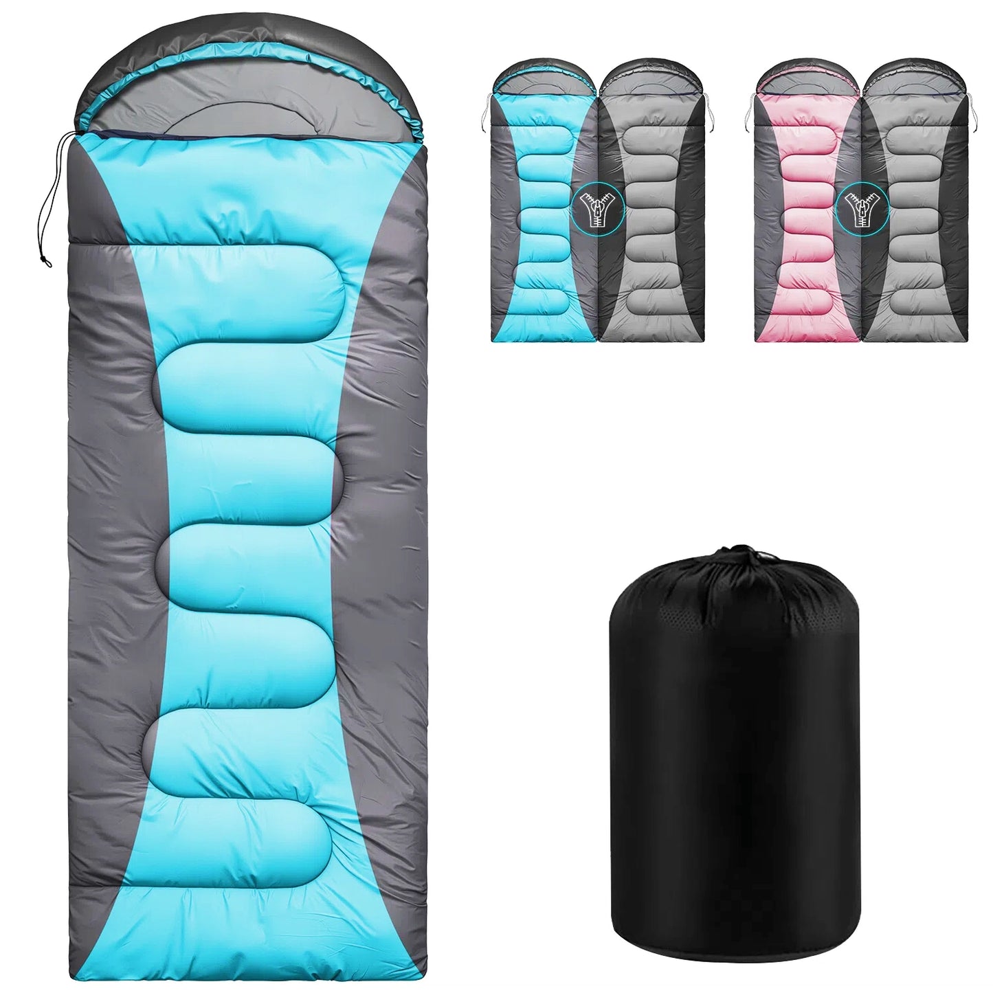 Teblint Camping Sleeping Bag for Adults Kids, 4-Season Cold Weather Sleeping Bag, Waterproof & Compression Sack Included, Camping Essentials Gear Accessories Hiking Sleep Must Haves (Blue)