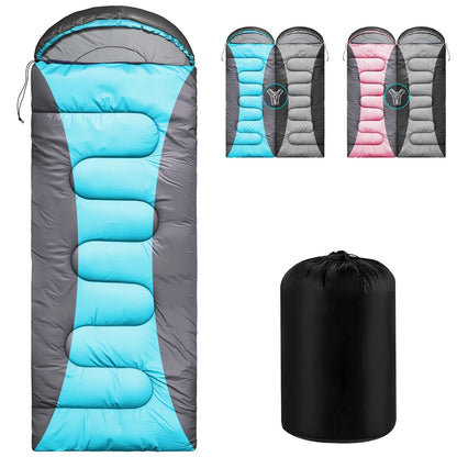 Teblint Camping Sleeping Bag for Adults Kids, 4-Season Cold Weather Sleeping Bag, Waterproof & Compression Sack Included, Camping Essentials Gear Accessories Hiking Sleep Must Haves (Blue)
