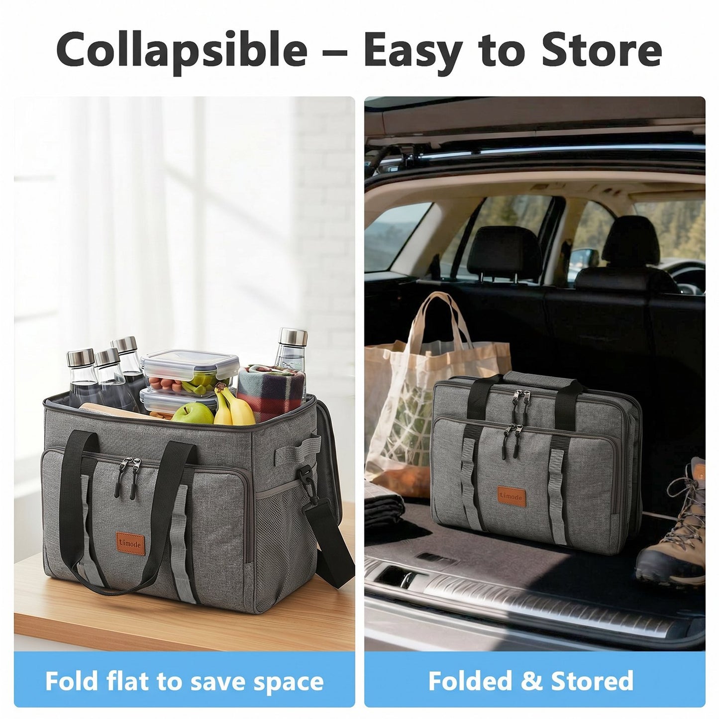 Merryhome 60 Can Collapsible Soft Sided Cooler Bag, Leakproof Insulated Portable Cooler for Beach, Camping, Travel, Picnic and Grocery, Gray