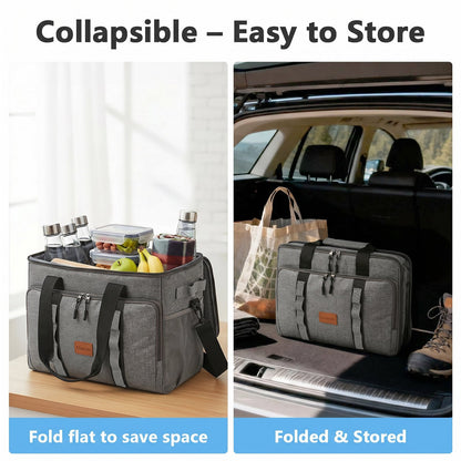 Merryhome 60 Can Collapsible Soft Sided Cooler Bag, Leakproof Insulated Portable Cooler for Beach, Camping, Travel, Picnic and Grocery, Gray