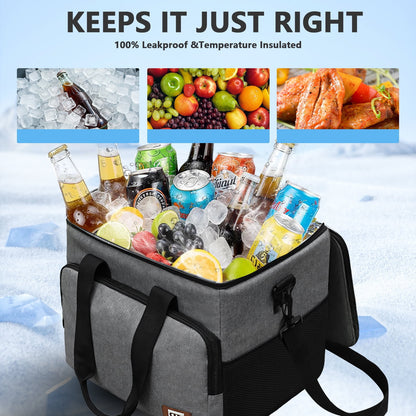 Merryhome 45‑Can Collapsible Soft Cooler Bag – 29 Qt Leak‑Proof Insulated Ice Chest for Camping, Beach, Road Trip, Picnic & Grocery Travel Bag (Gray)